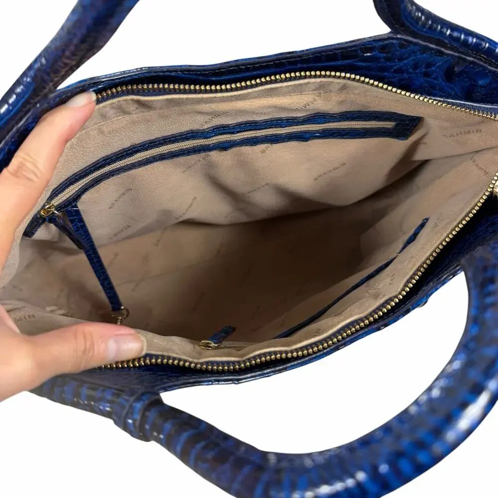 Brahmin Elaine Melbourne Leather Satchel Bag Sapphire Blue